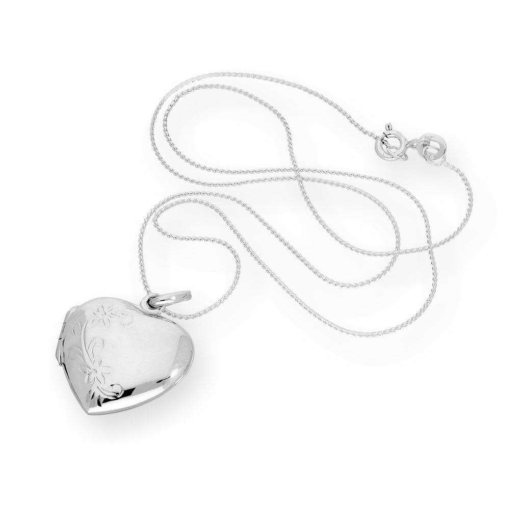 Médaillon en argent sterling en forme de cœur floral gravable sur chaîne de 40 à 55 cm