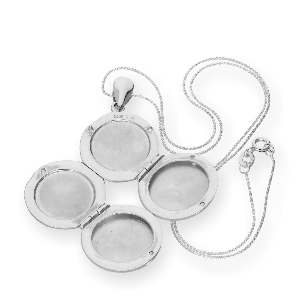 Médaillon familial rond en argent sterling avec 4 photos gravables sur chaîne de 40 à 55 cm