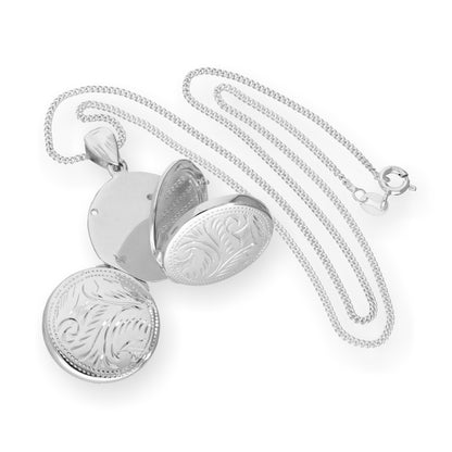Médaillon familial rond en argent sterling avec 4 photos gravées sur chaîne de 40 à 61 cm