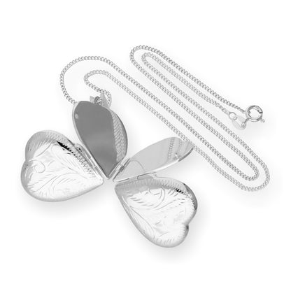 Grand médaillon familial en argent sterling avec 4 photos gravées en forme de cœur sur chaîne de 40 à 61 cm