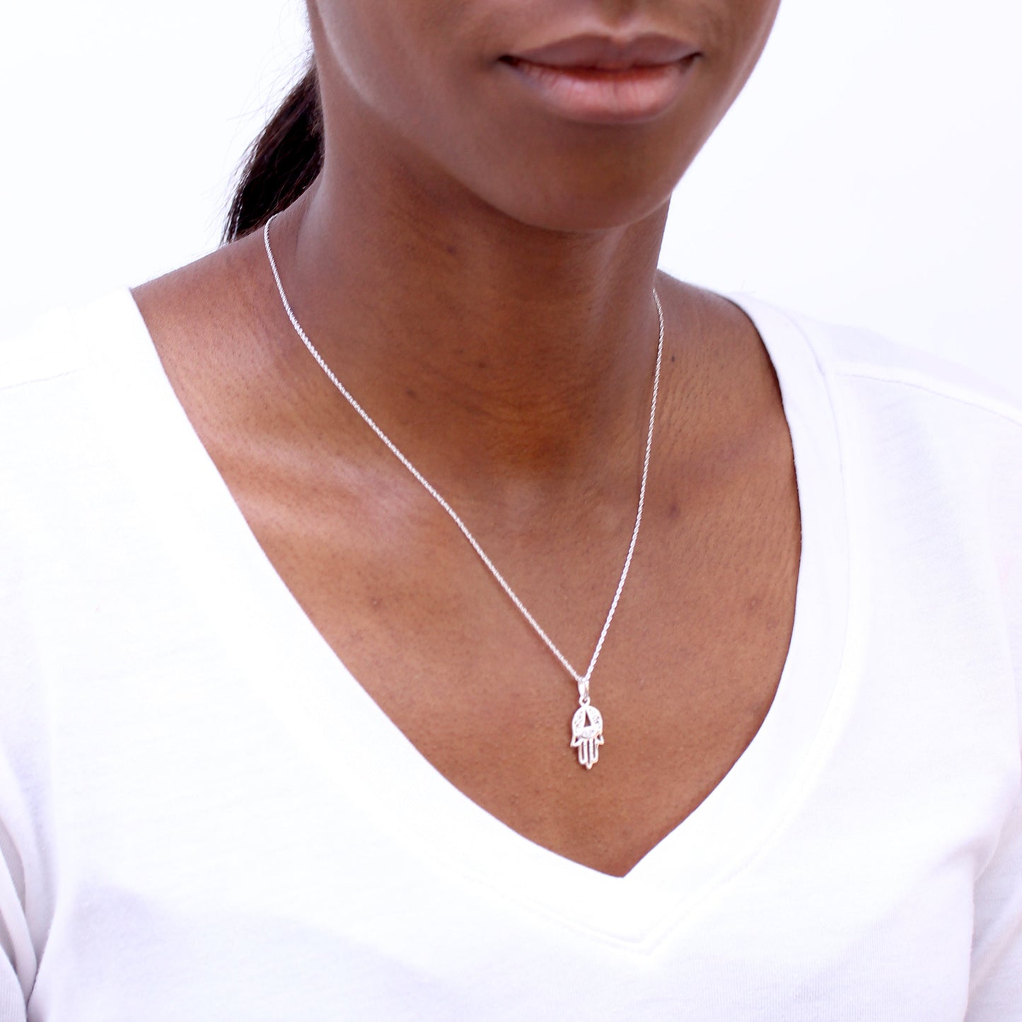 Collier avec pendentif Hamsa en argent sterling et cristal CZ transparent découpé, 40 à 55 cm