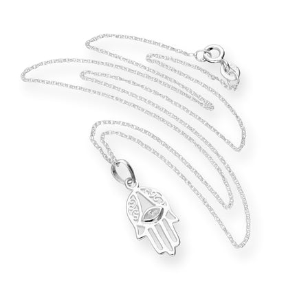 Collier avec pendentif Hamsa en argent sterling et cristal CZ transparent découpé, 40 à 55 cm
