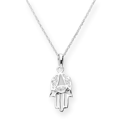 Collier avec pendentif Hamsa en argent sterling et cristal CZ transparent découpé, 40 à 55 cm