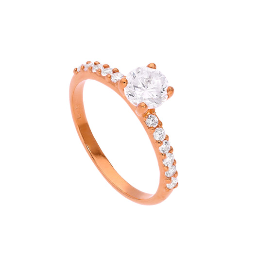 Bague en argent sterling plaqué or rose et cristal CZ transparent, tailles J à W