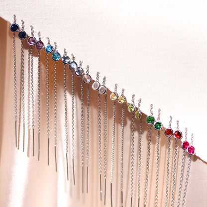 Boucles d'oreilles à enfiler en argent sterling et cristal CZ rond avec pierre de naissance