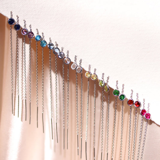 Boucles d'oreilles à enfiler en argent sterling et cristal CZ rond avec pierre de naissance