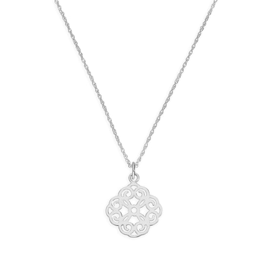 Collier avec pendentif en argent sterling et grande fleur ouverte de 35 à 55 cm