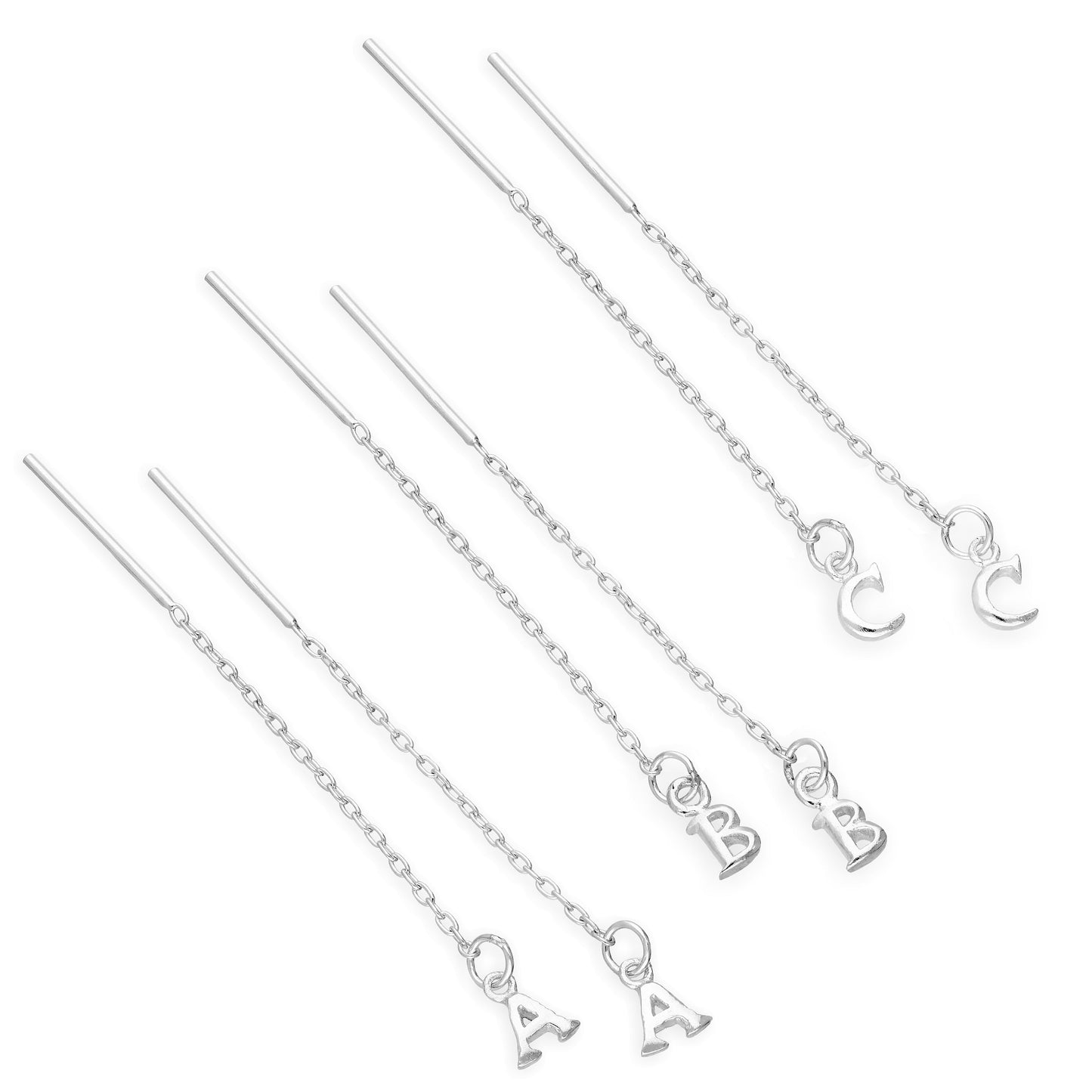 Boucles d'oreilles à tirer en argent sterling avec lettres de l'alphabet de A à Z