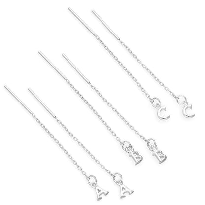 Boucles d'oreilles à tirer en argent sterling avec lettres de l'alphabet de A à Z