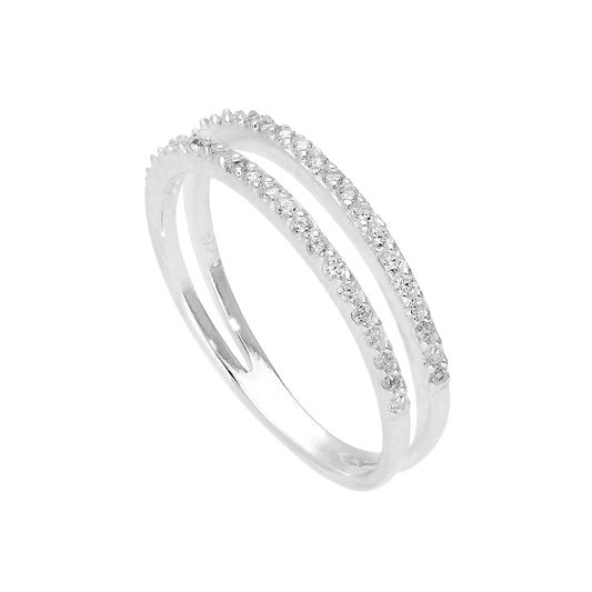 Bague double bande en argent sterling et cristal CZ transparent, tailles J à W