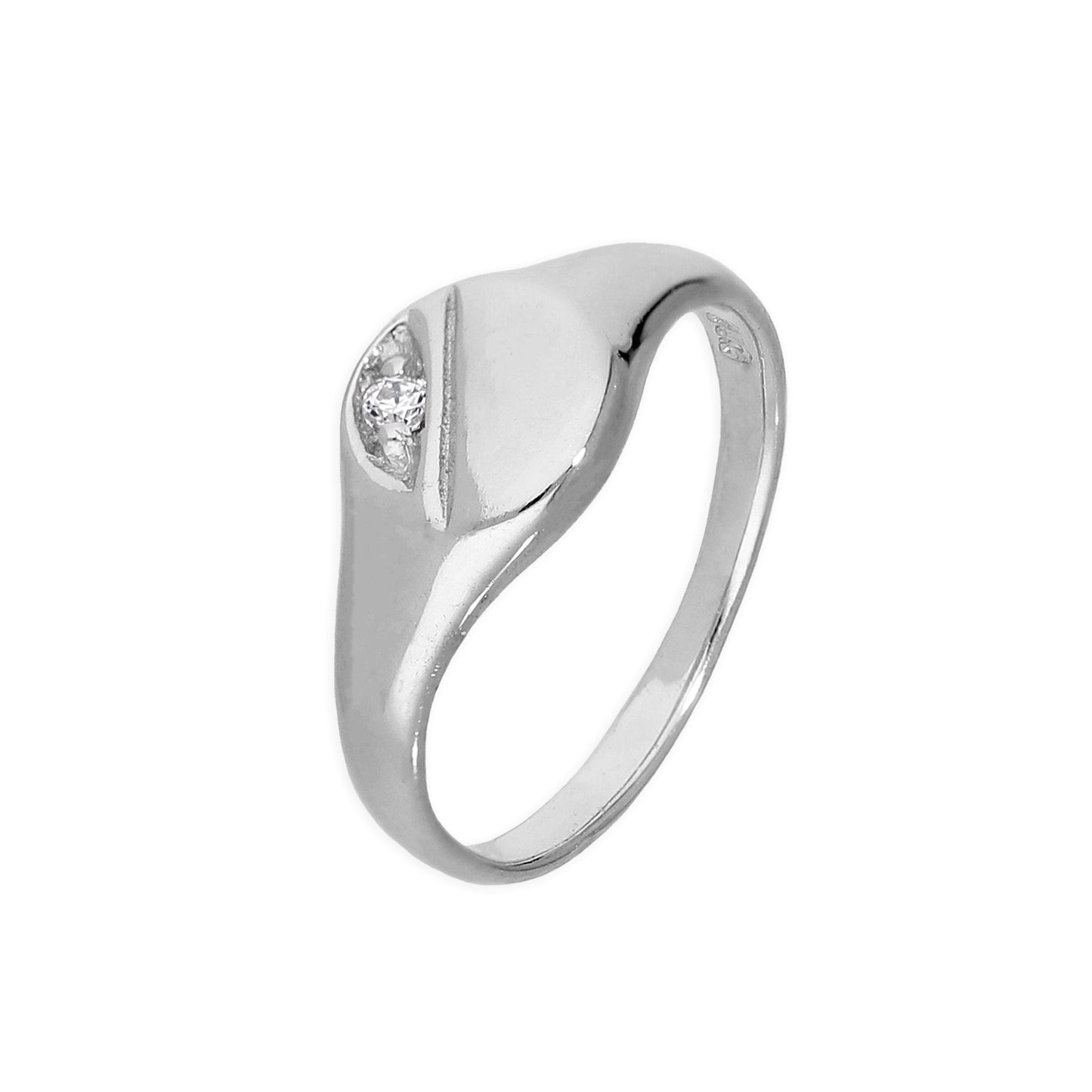Chevalière ronde pour enfant en argent sterling et cristal CZ transparent gravé, tailles A à H