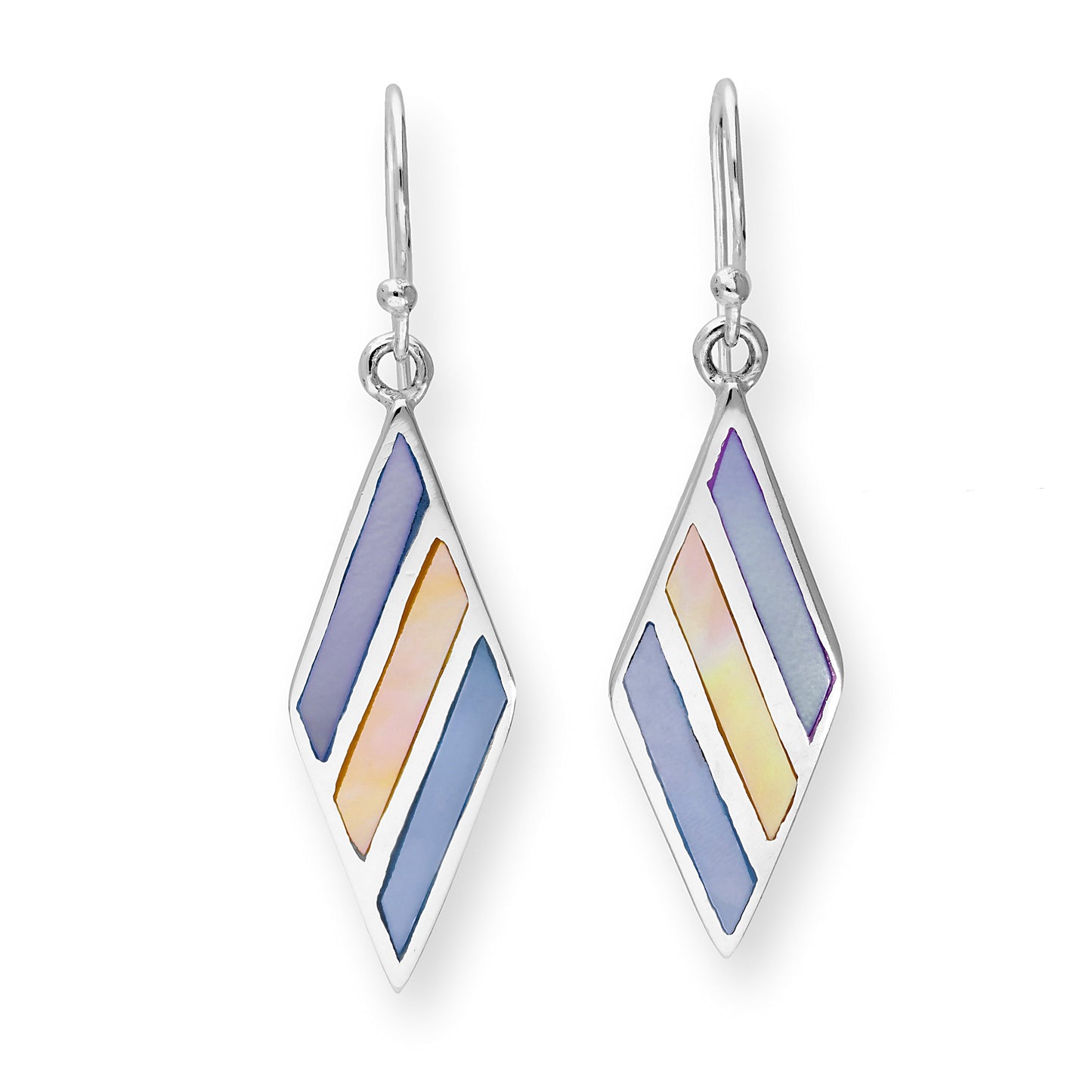 Boucles d'oreilles pendantes en argent sterling et nacre de couleur pastel en forme de diamant