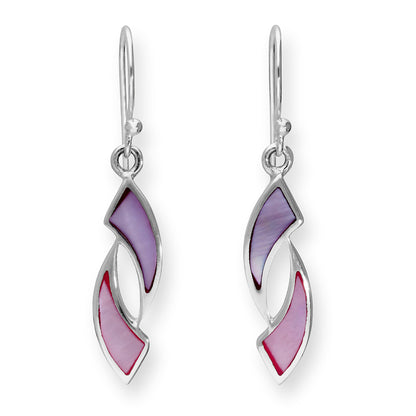 Boucles d'oreilles pendantes en argent sterling et nacre de couleur pastel, motif coup de pinceau