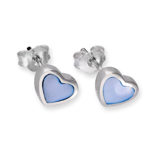 Boucles d'oreilles à tige en argent sterling et nacre bleue en forme de cœur