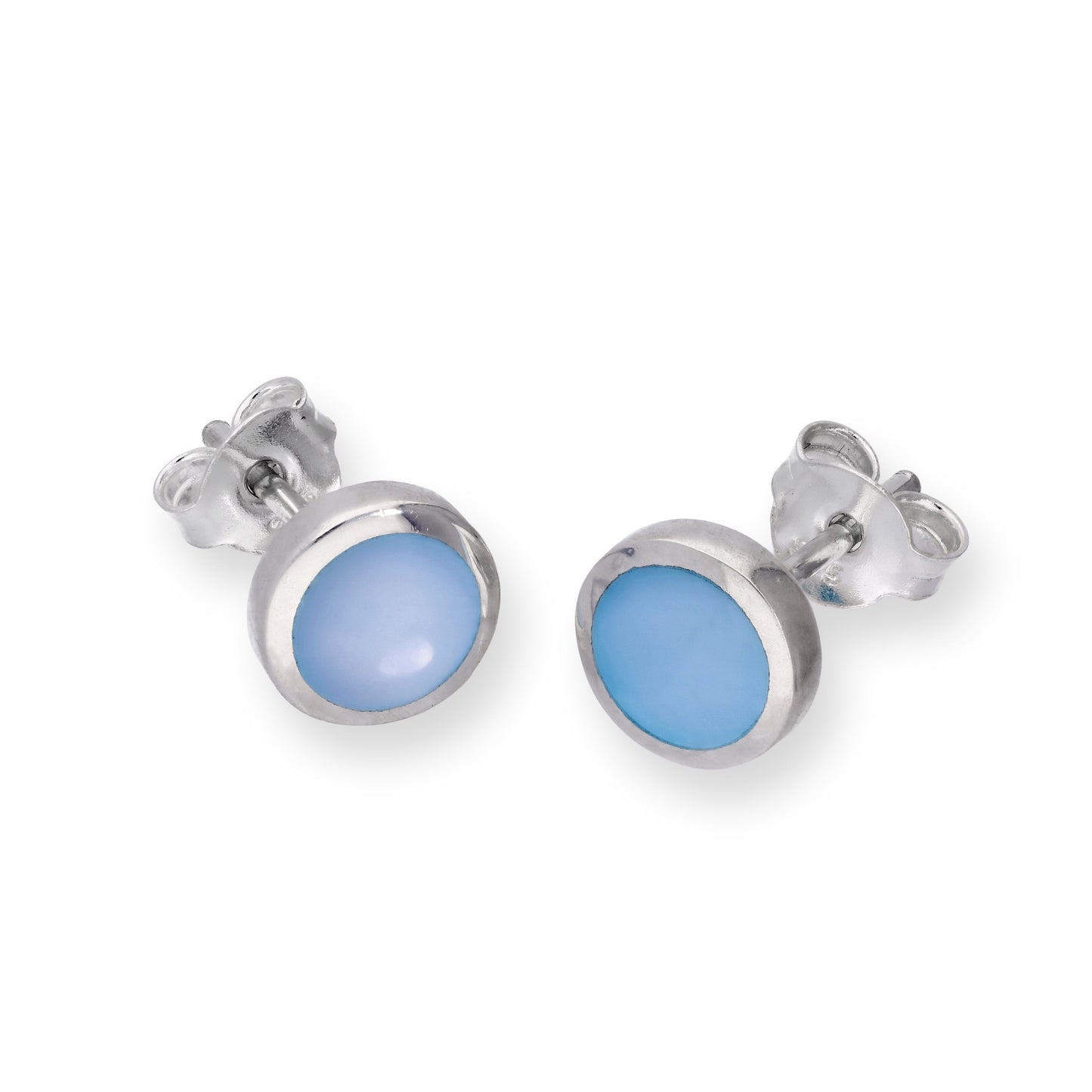 Boucles d'oreilles rondes en argent sterling et nacre bleue