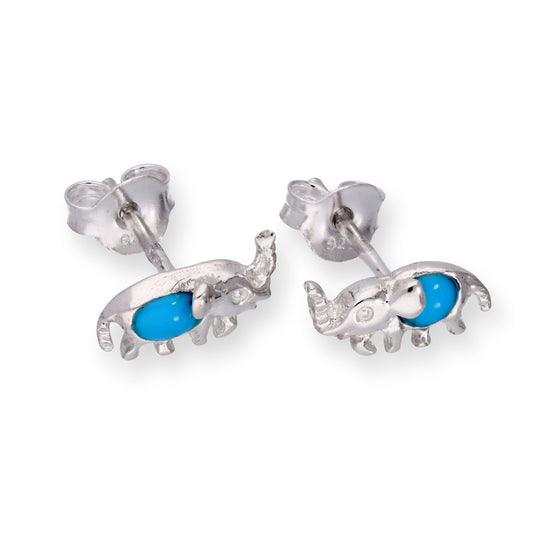 Boucles d'oreilles à tige en argent sterling et turquoise bleue en forme d'éléphant