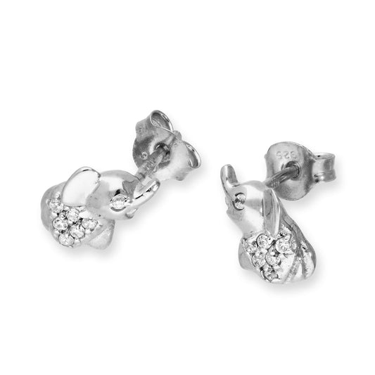 Boucles d'oreilles à tige en argent sterling et cristal CZ transparent en forme d'éléphant