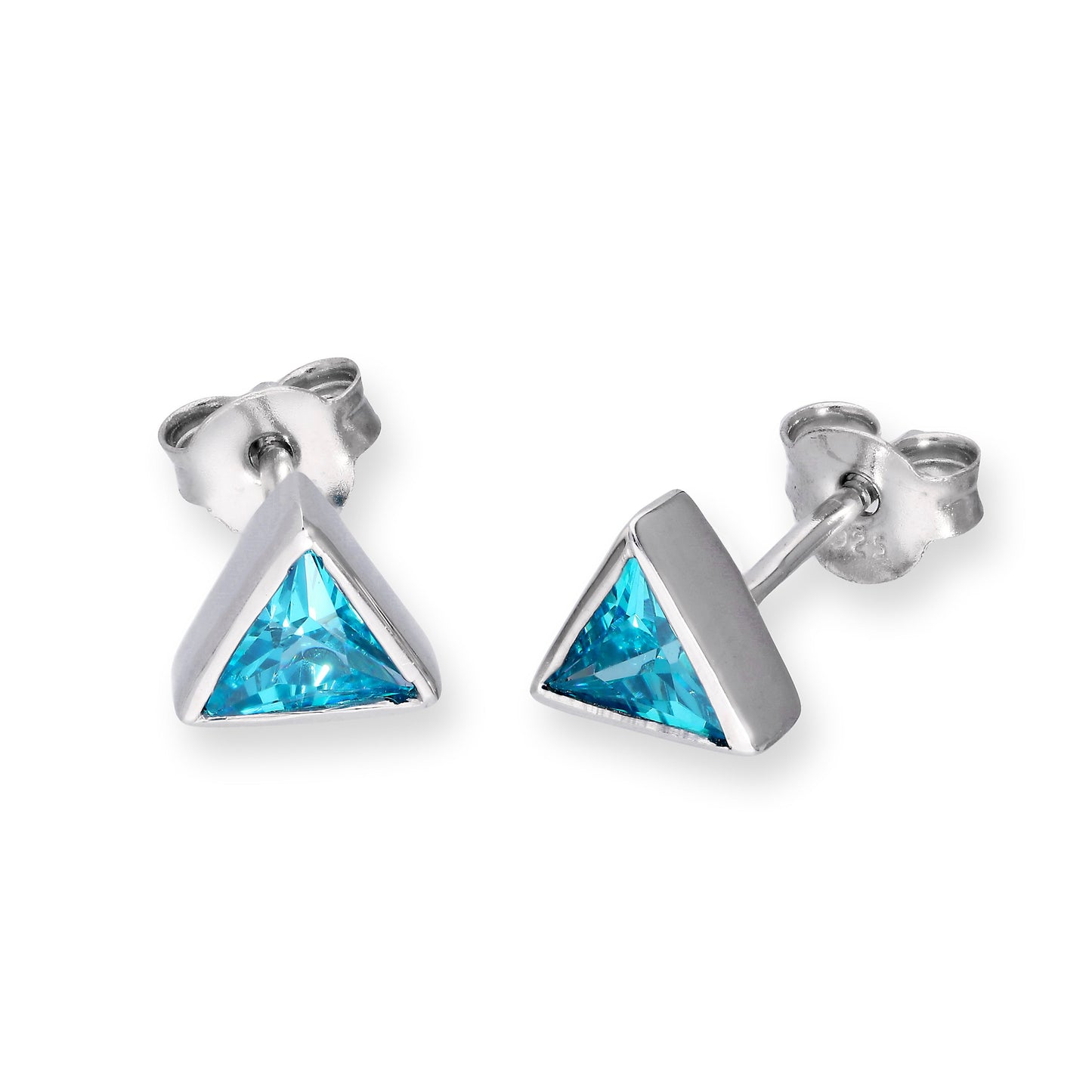 Boucles d'oreilles à tige triangulaires en argent sterling et cristal CZ avec pierre de naissance