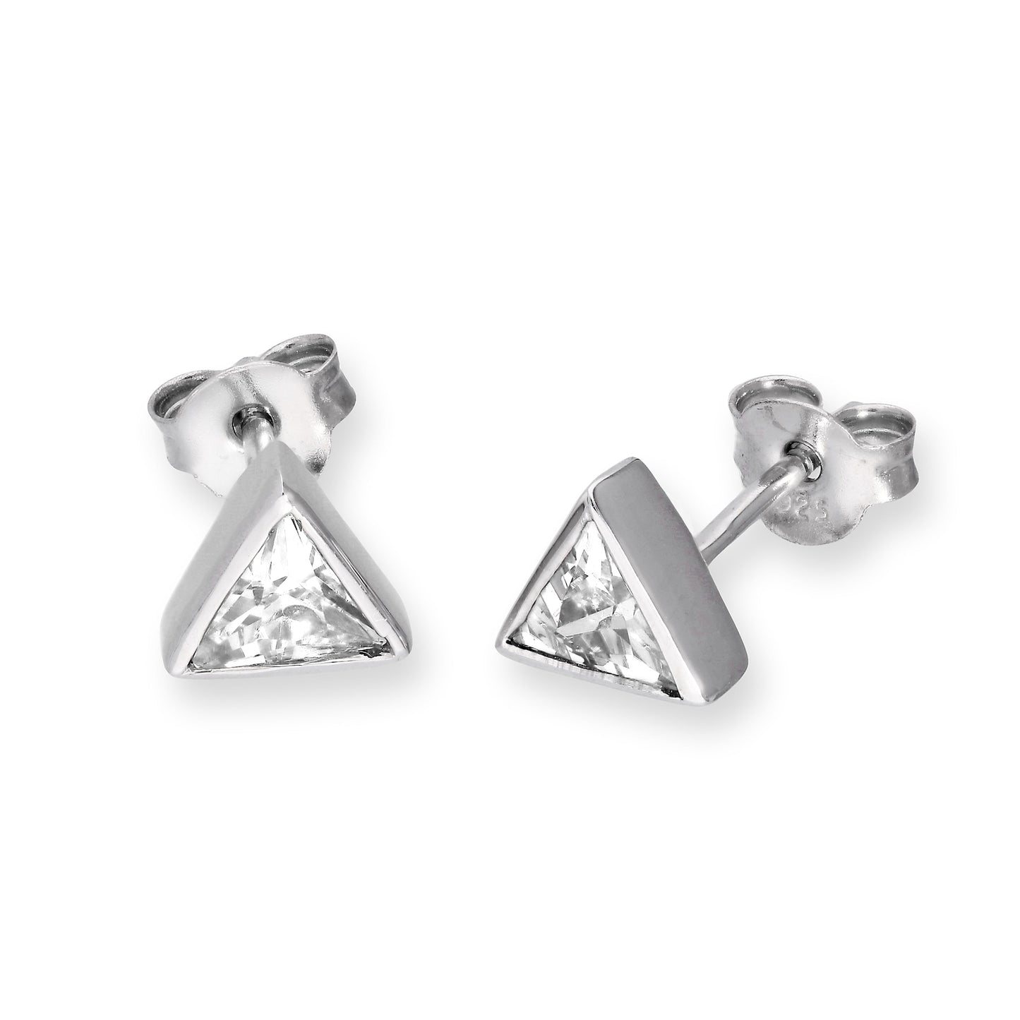 Boucles d'oreilles à tige triangulaires en argent sterling et cristal CZ avec pierre de naissance