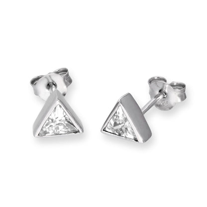 Boucles d'oreilles à tige triangulaires en argent sterling et cristal CZ avec pierre de naissance