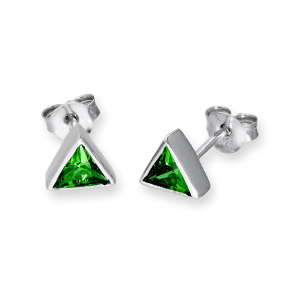 Boucles d'oreilles à tige triangulaires en argent sterling et cristal CZ avec pierre de naissance