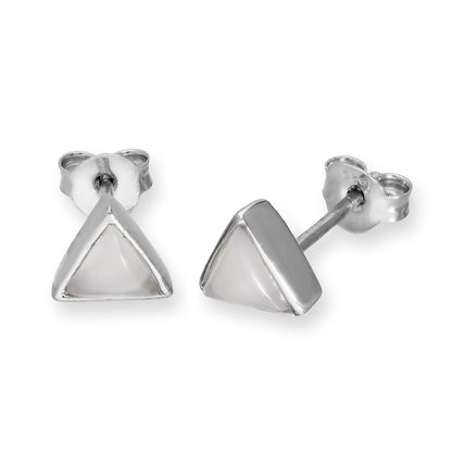 Boucles d'oreilles à tige triangulaires en argent sterling et cristal CZ avec pierre de naissance