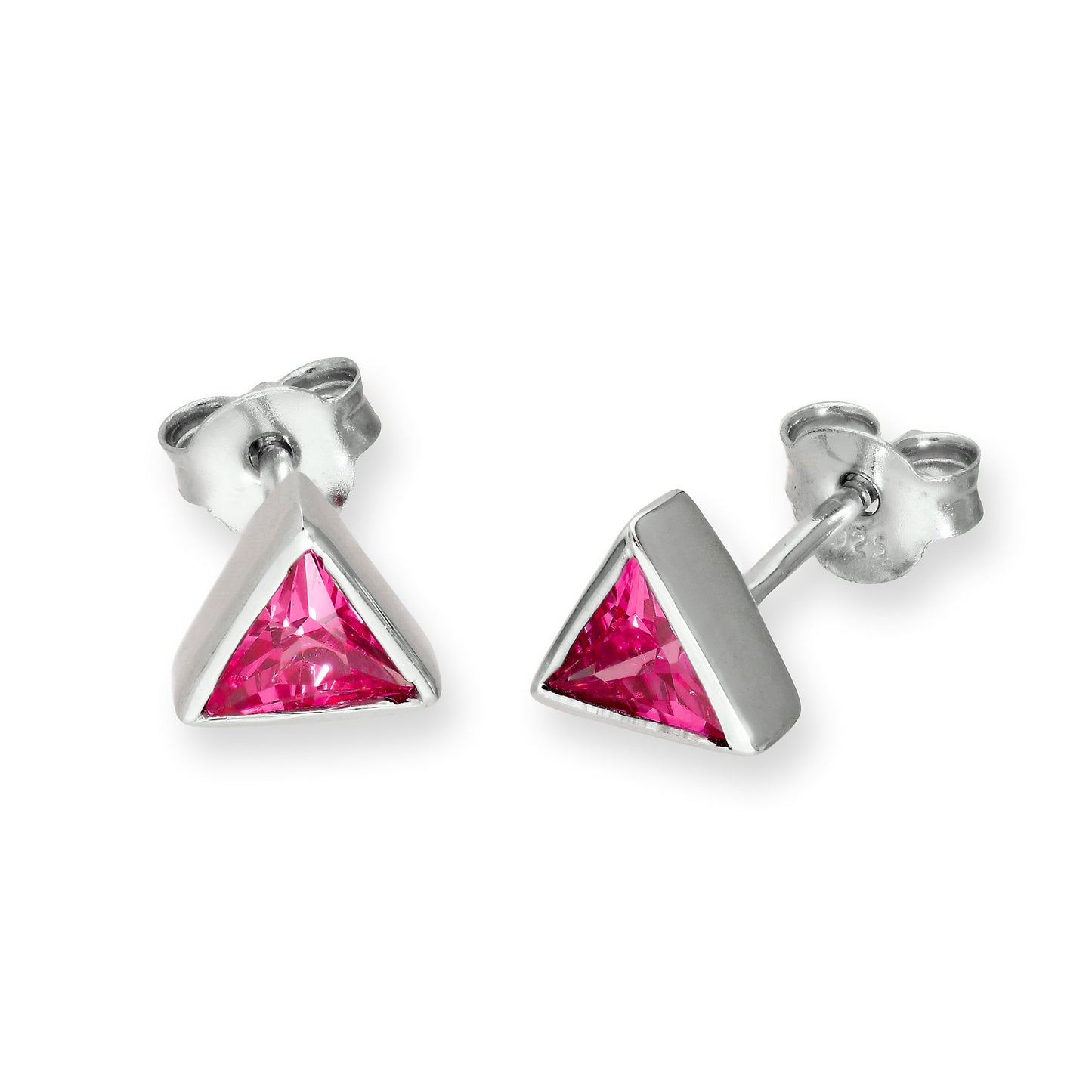 Boucles d'oreilles à tige triangulaires en argent sterling et cristal CZ avec pierre de naissance