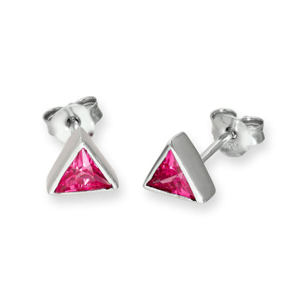 Boucles d'oreilles à tige triangulaires en argent sterling et cristal CZ avec pierre de naissance