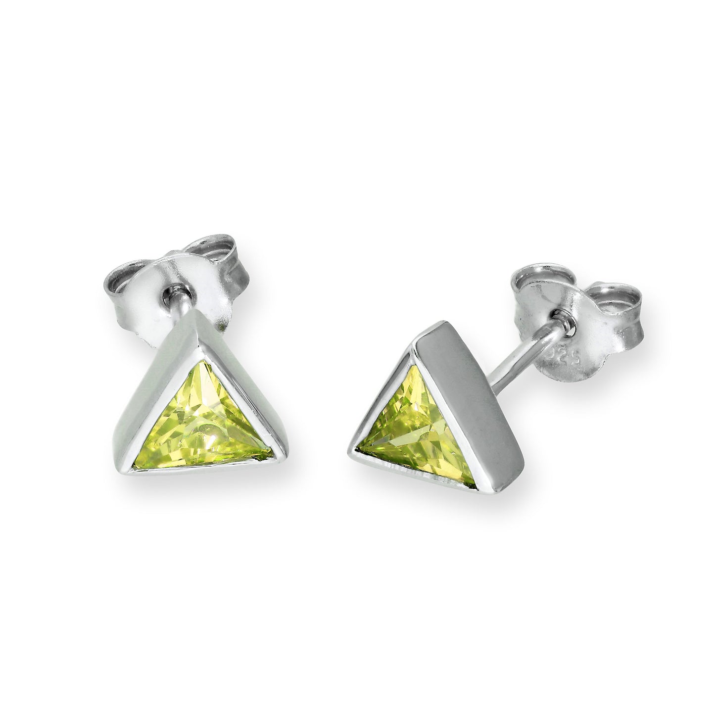 Boucles d'oreilles à tige triangulaires en argent sterling et cristal CZ avec pierre de naissance
