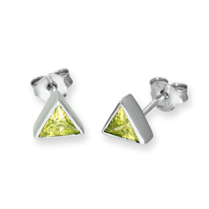 Boucles d'oreilles à tige triangulaires en argent sterling et cristal CZ avec pierre de naissance