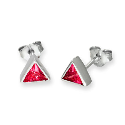 Boucles d'oreilles à tige triangulaires en argent sterling et cristal CZ avec pierre de naissance