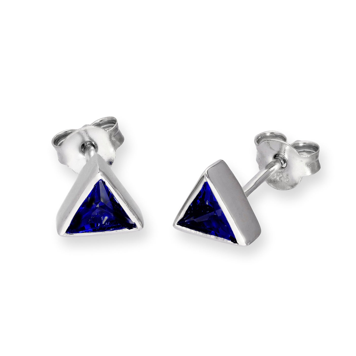 Boucles d'oreilles à tige triangulaires en argent sterling et cristal CZ avec pierre de naissance