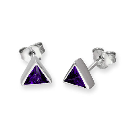 Boucles d'oreilles à tige triangulaires en argent sterling et cristal CZ avec pierre de naissance
