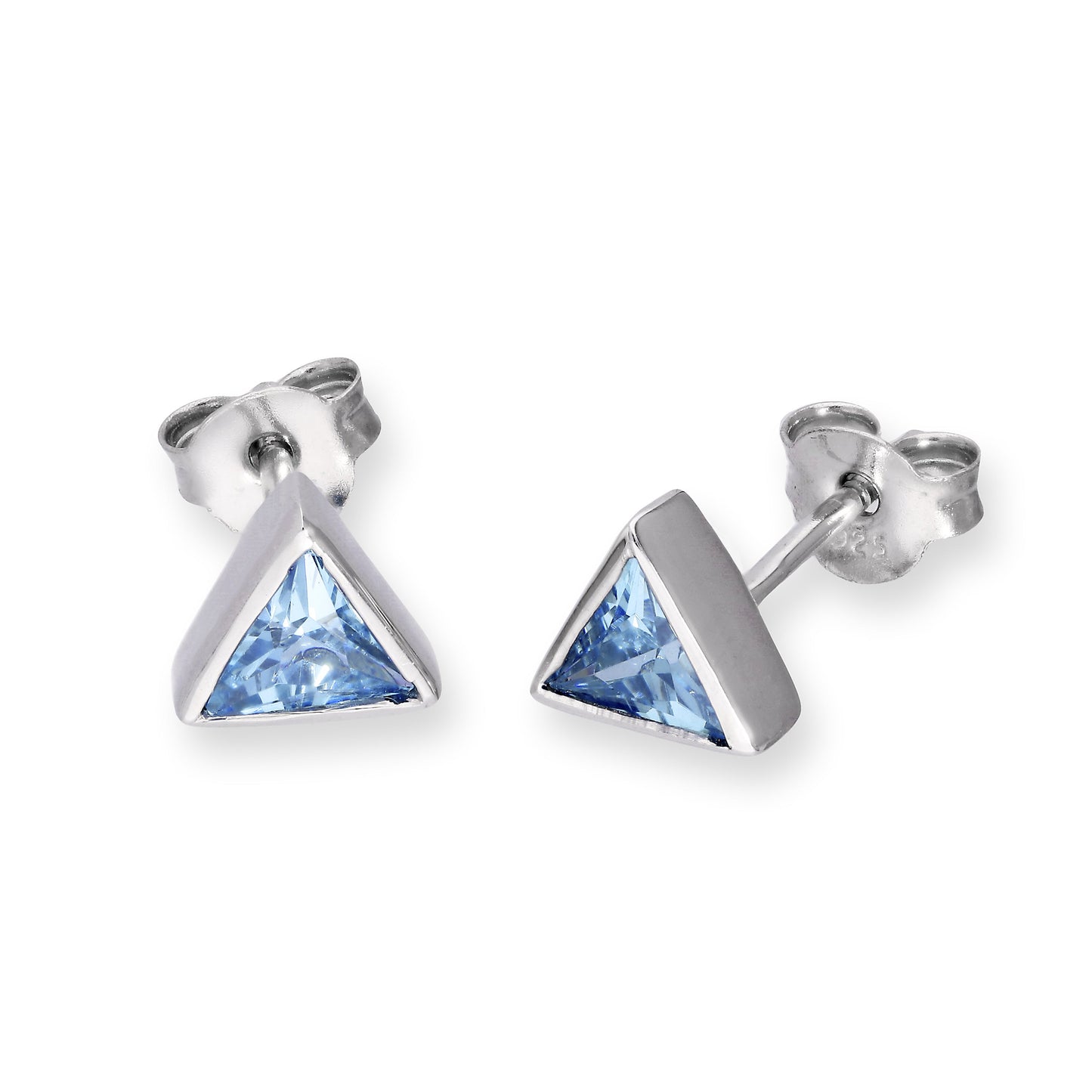 Boucles d'oreilles à tige triangulaires en argent sterling et cristal CZ avec pierre de naissance