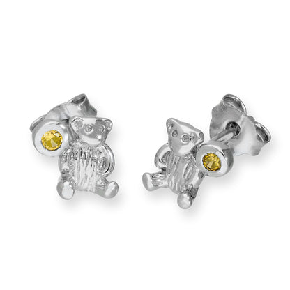 Boucles d'oreilles à tige en argent sterling avec ours en peluche et pierre de naissance en cristal CZ