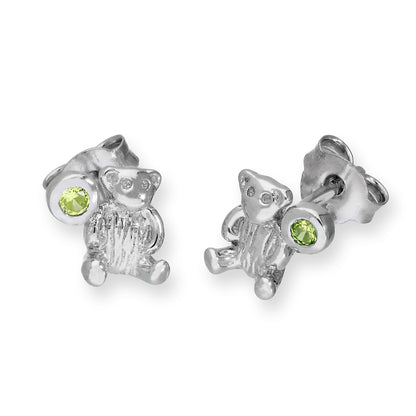 Boucles d'oreilles à tige en argent sterling avec ours en peluche et pierre de naissance en cristal CZ
