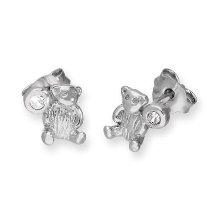 Boucles d'oreilles à tige en argent sterling avec ours en peluche et pierre de naissance en cristal CZ