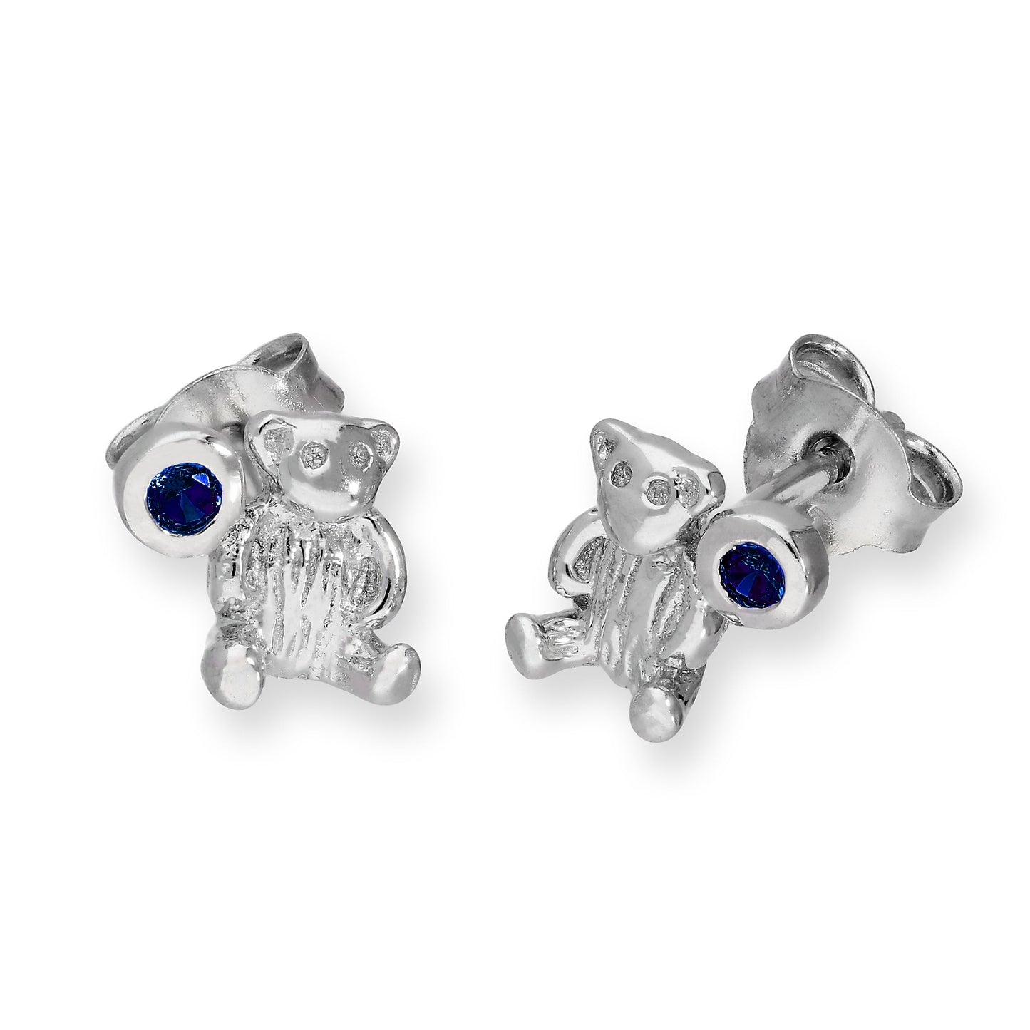 Boucles d'oreilles à tige en argent sterling avec ours en peluche et pierre de naissance en cristal CZ