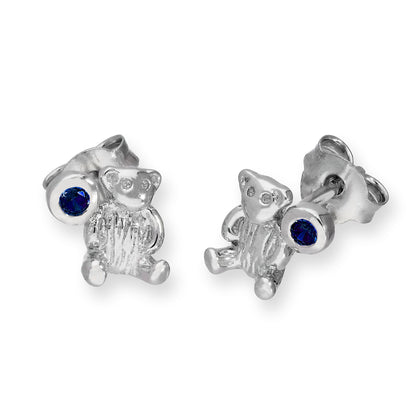Boucles d'oreilles à tige en argent sterling avec ours en peluche et pierre de naissance en cristal CZ