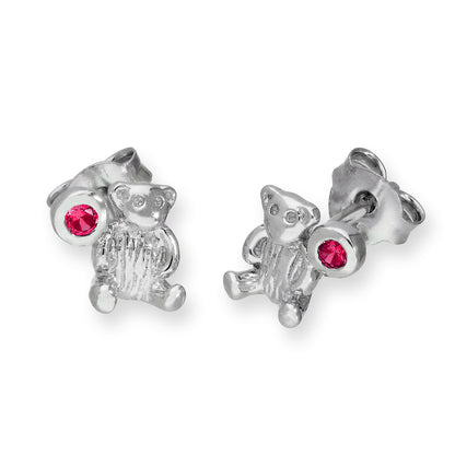 Boucles d'oreilles à tige en argent sterling avec ours en peluche et pierre de naissance en cristal CZ