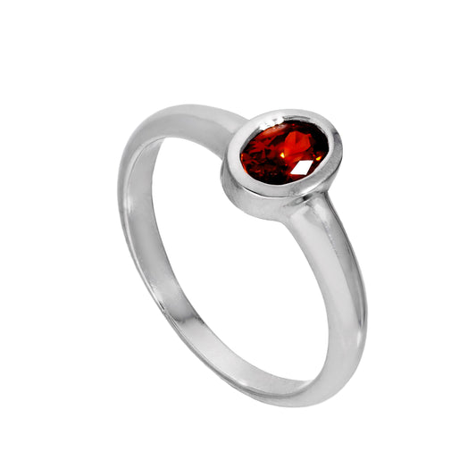 Bague en argent sterling et cristal grenat CZ ovale, pierre de naissance de janvier, tailles J à U