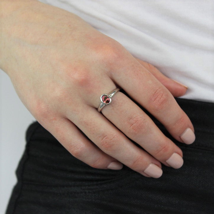 Bague en argent sterling et cristal grenat CZ ovale, pierre de naissance de janvier, tailles J à U