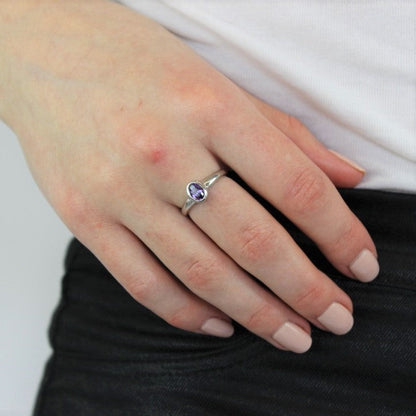 Bague en argent sterling et cristal d'améthyste CZ ovale, pierre de naissance de février, tailles J à U