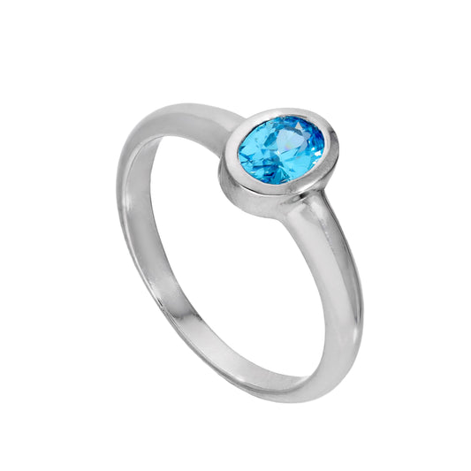 Bague en argent sterling et cristal CZ ovale aigue-marine, pierre de naissance de mars, tailles J à U