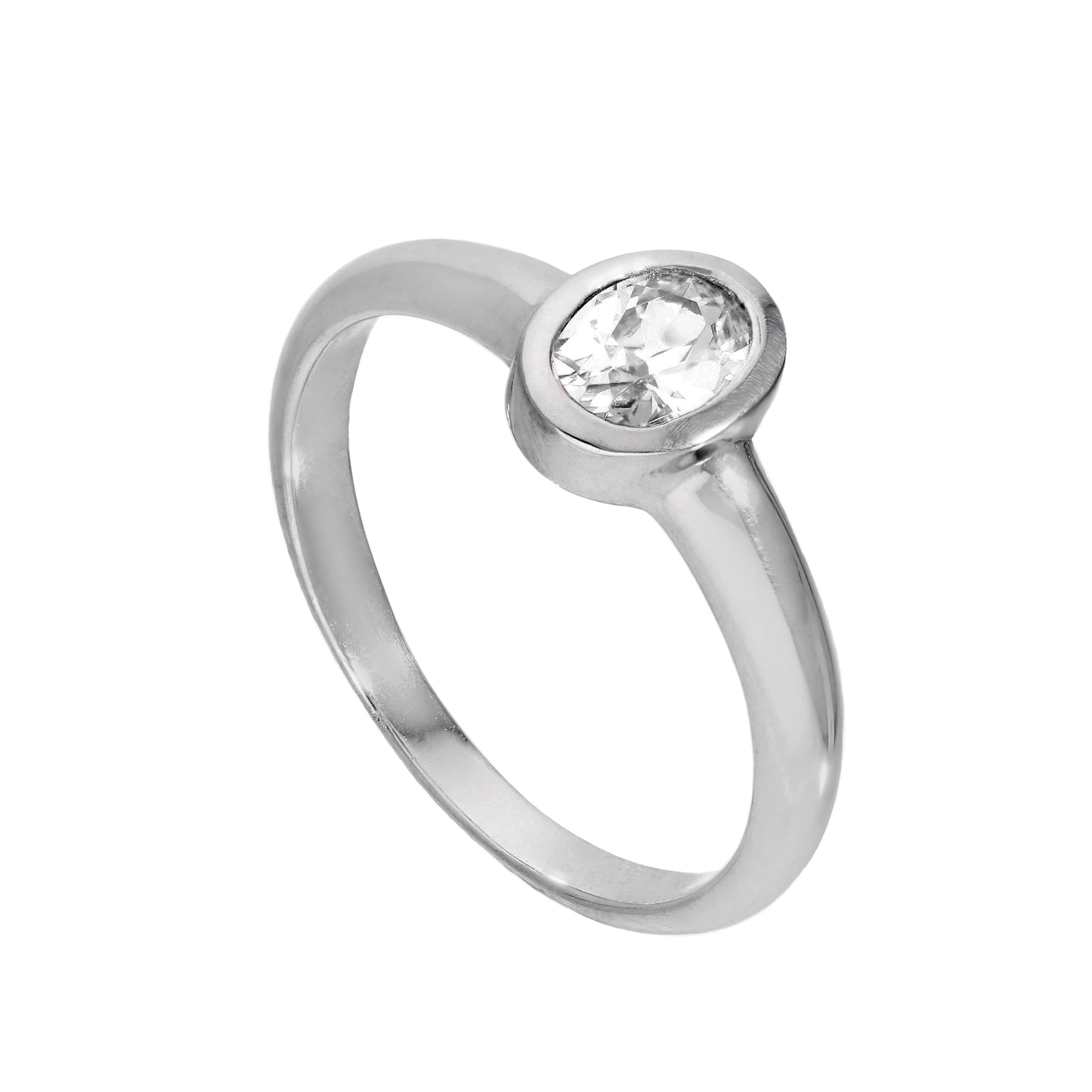 Bague en argent sterling et cristal CZ ovale transparent, pierre de naissance d'avril, tailles J à U