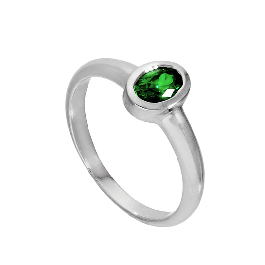 Bague en argent sterling et cristal émeraude CZ ovale, pierre de naissance de mai, tailles J à U