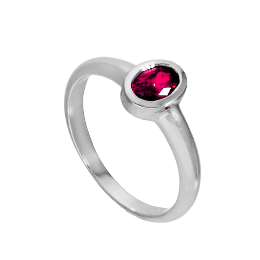 Bague en argent sterling et cristal CZ rubis ovale, pierre de naissance de juillet, tailles J à U