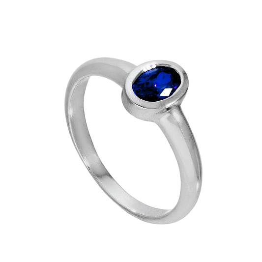 Bague en argent sterling et cristal CZ saphir ovale, pierre de naissance de septembre, tailles J à U