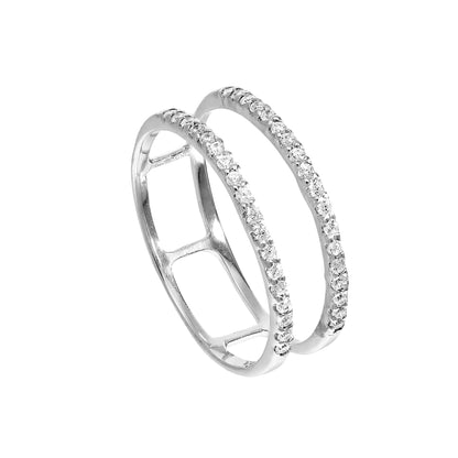 Bague double bande en argent sterling et cristal CZ transparent, tailles J à V