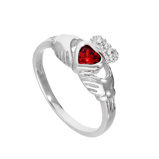Bague Claddagh en argent sterling et cristal grenat CZ, pierre de naissance de janvier, tailles I à U